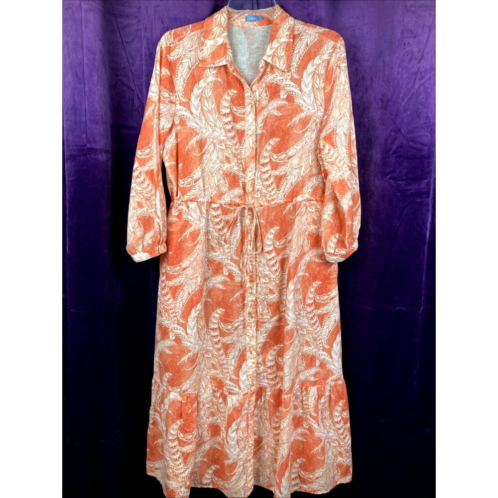 M J. McLaughlin Fern Flower Foley linen blend dress orange + white print
